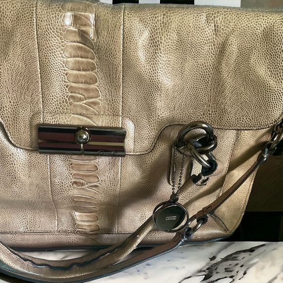 COACH *KRISTIN* LTD ED OSTRICH LARGE FLAP SATCHEL BAG w/ CROSSBODY IN TAN 👜 - Picture 7 of 8